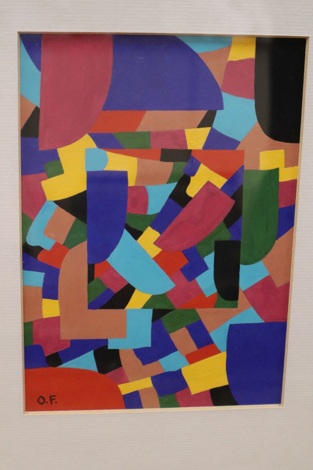 20th century gouache, Abstract, initialled OF,19 x 13cm